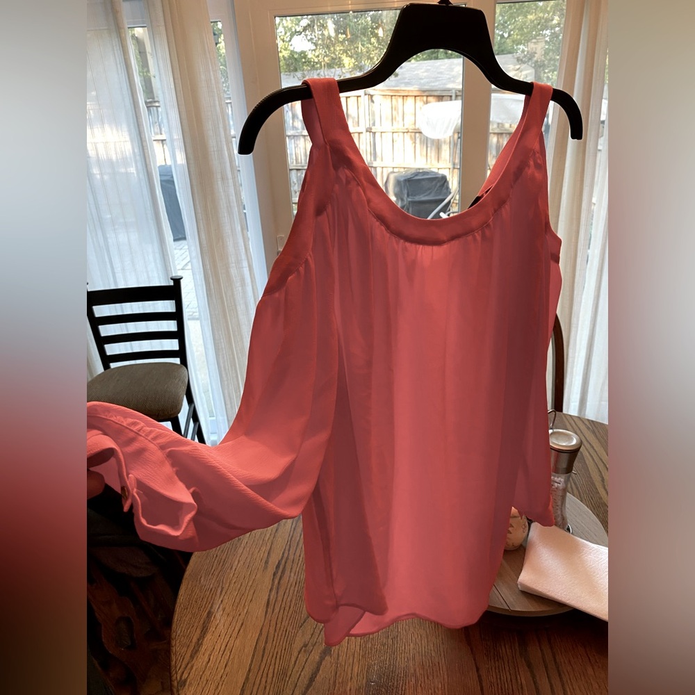 Coral chiffon cold shoulder blouse